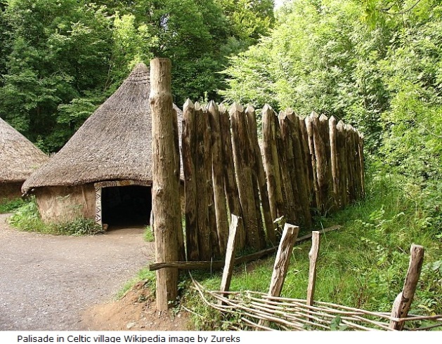 Palisade in Celtic village Wikipedia image by Zureks
