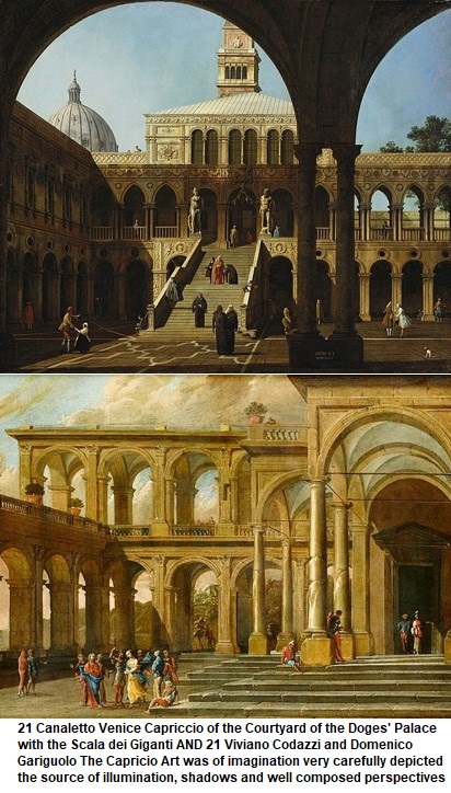 21 Canaletto Venice Capriccio of the Courtyard of the Doges' Palace with the Scala dei Giganti AND 21 Viviano Codazzi and Domenico Gariguolo