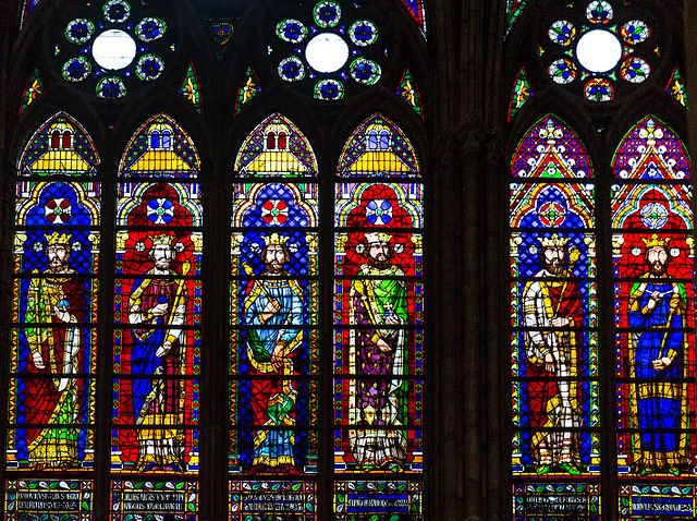 49 Stained glass _window in the Basilica of Saint Denis Paris France